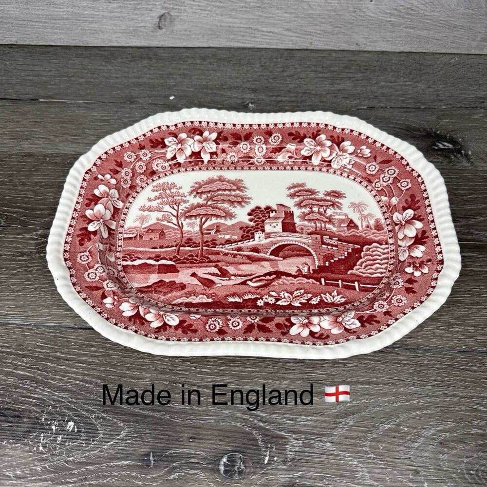 Vintage Spode Copeland Serving Platter Tower Pink Dish 12.75x9.75” England